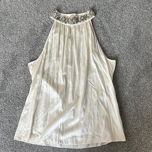 Cache silk Cream Halter Top with Silver Embellishments